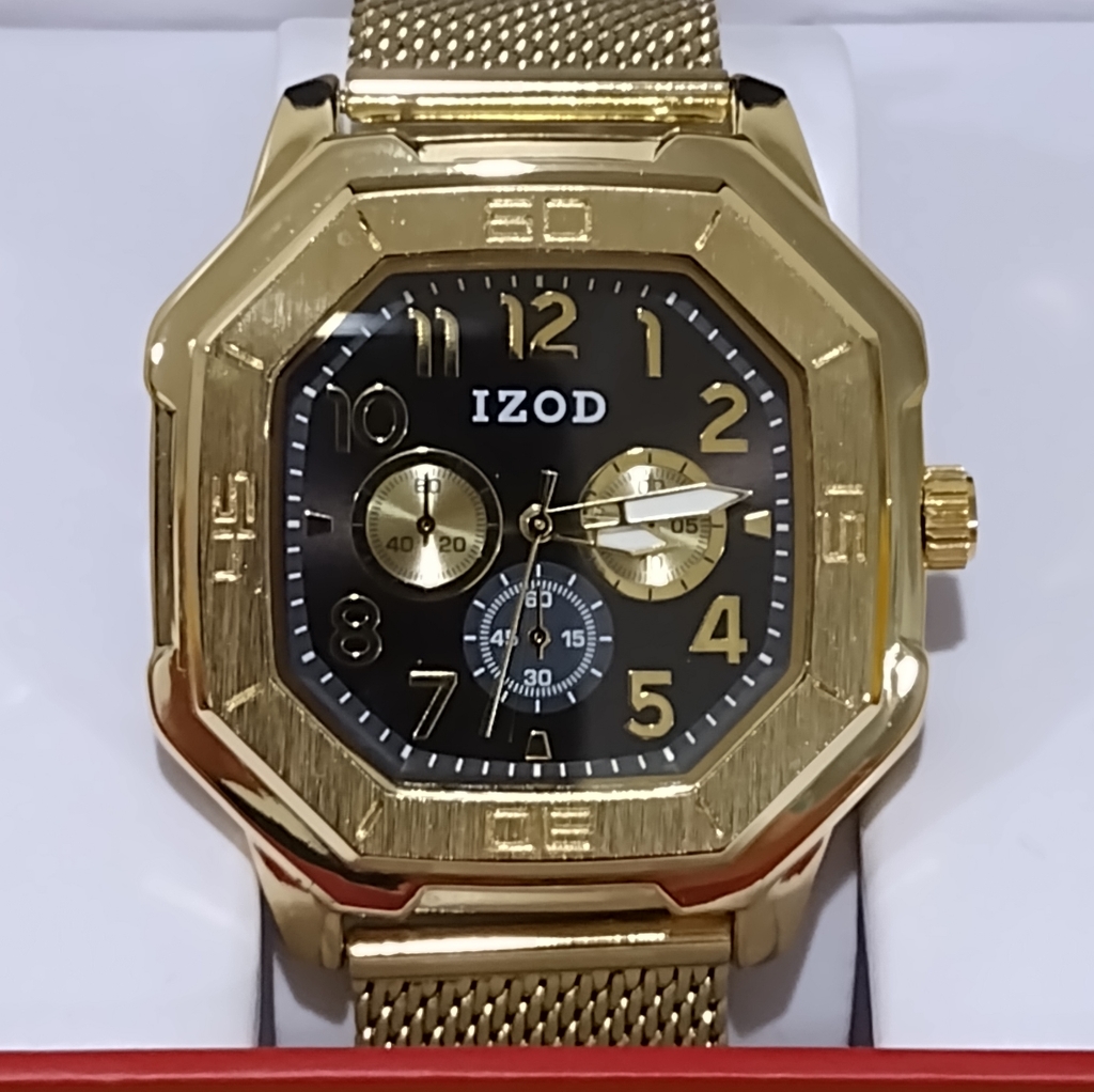 Izod Mens Stainless Steel Watch Izod Mens Square Watch Gold Black New